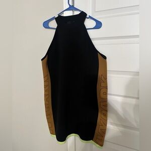 Adidas Ivy Park Plus Knit Sleeveless Fitted Dress Black w/ Lime Green Trim